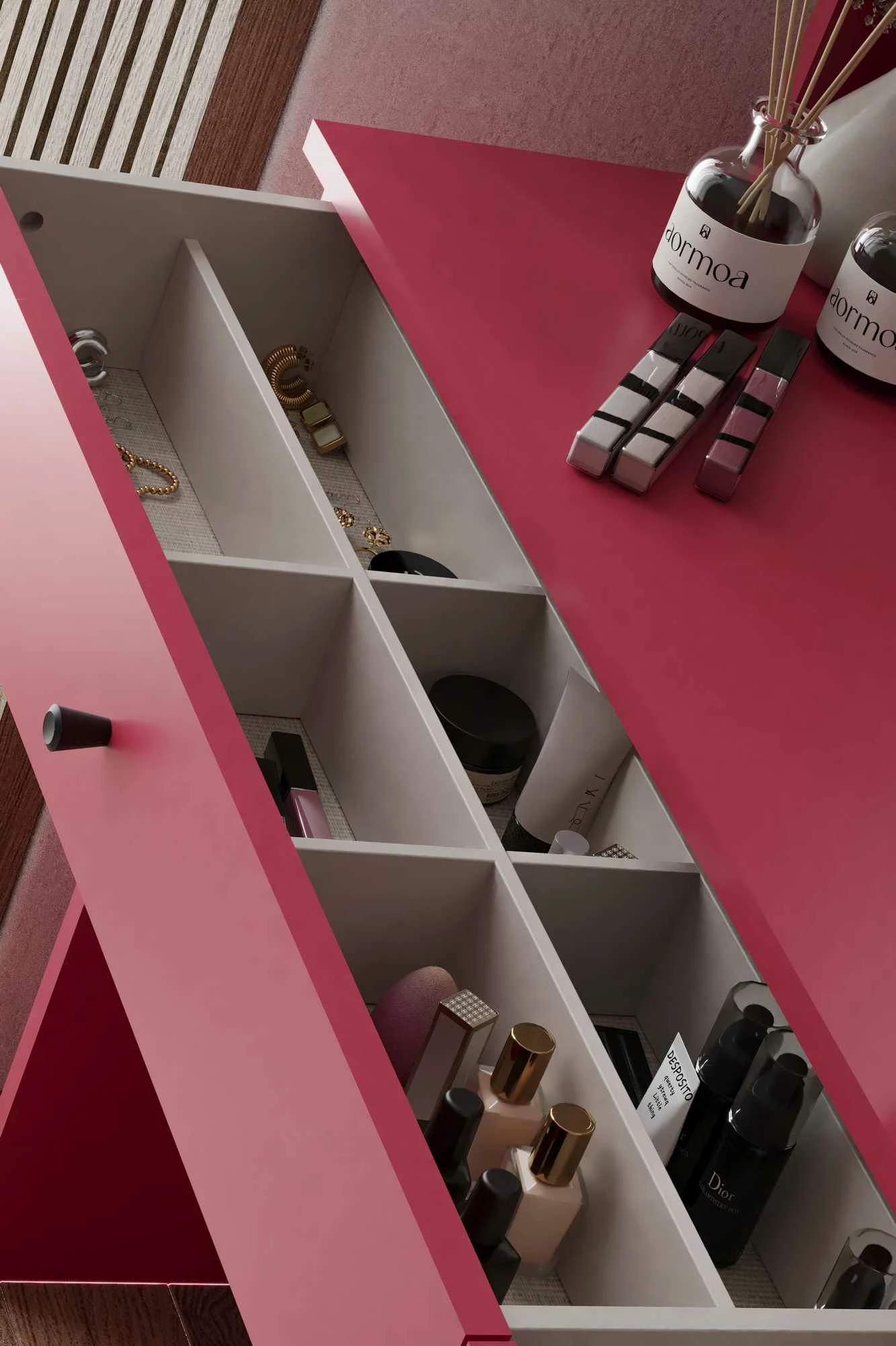 Tavolinë grimi Skye Decor, Harmony 2, rrumbullake, ngjyrë mjedre