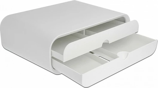 Mbajtëse monitori DeLOCK, me 2 sirtarë, 30 kg, freestanding, e bardhë
