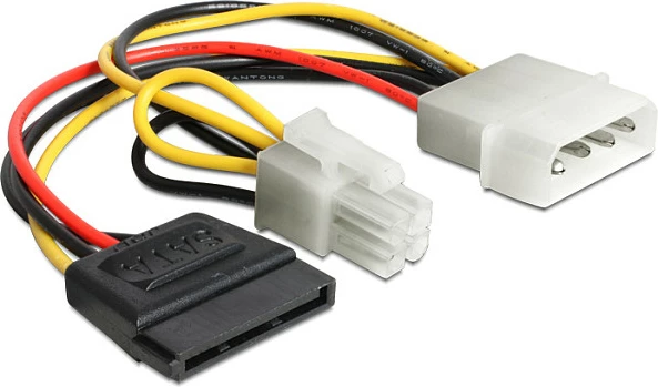 Kabllo furnizimi DeLOCK 60127, Molex 4-pin në SATA 15-pin + P4, 0.155 m, multikolor