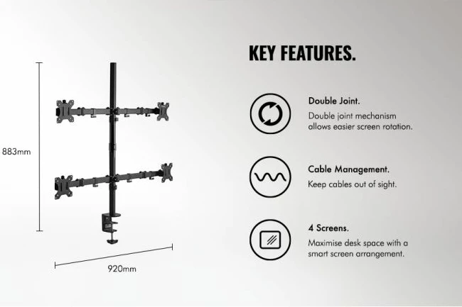 Mbajtës desktop për 4 monitorë VONHAUS 3000113 deri 32", VESA 75x75/100x100, 8 kg për ekran, i zi, set për 4 monitorë