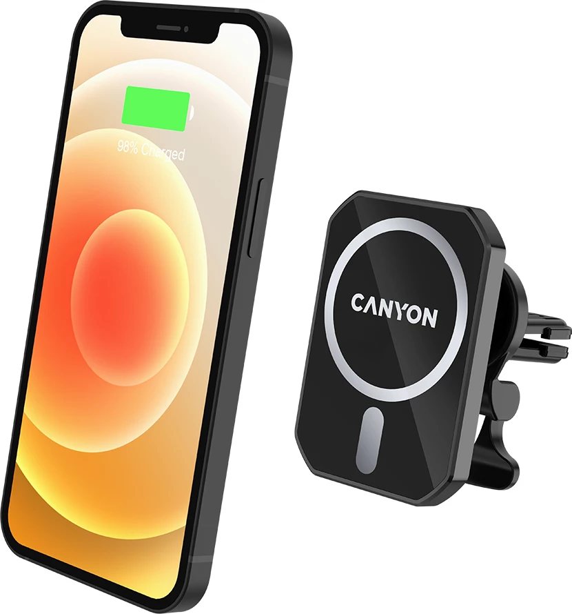 Mbajtës magnetik për veturë me karikues wireless CANYON CH-15 (CM-15) 15W, i zi