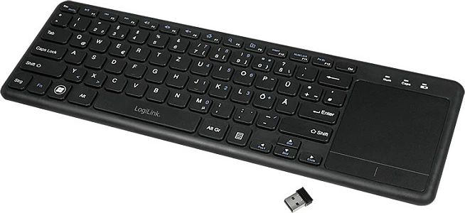 Tastierë wireless LogiLink me touchpad, 2.4 GHz, mini, USB nano receiver, QWERTZ, e zezë