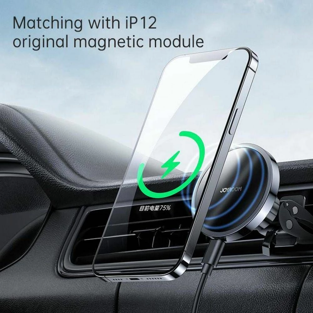 Mbajtës magnetik për celular Joyroom JR-ZS240, MagSafe, karikim wireless 15W, për grilë ventilimi, 360°, i zi/argjend, set me kabllo Type-C