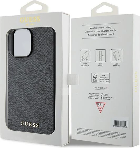 Mbështjellës Guess 4G Metal Gold Logo për iPhone 15 Pro, Gri