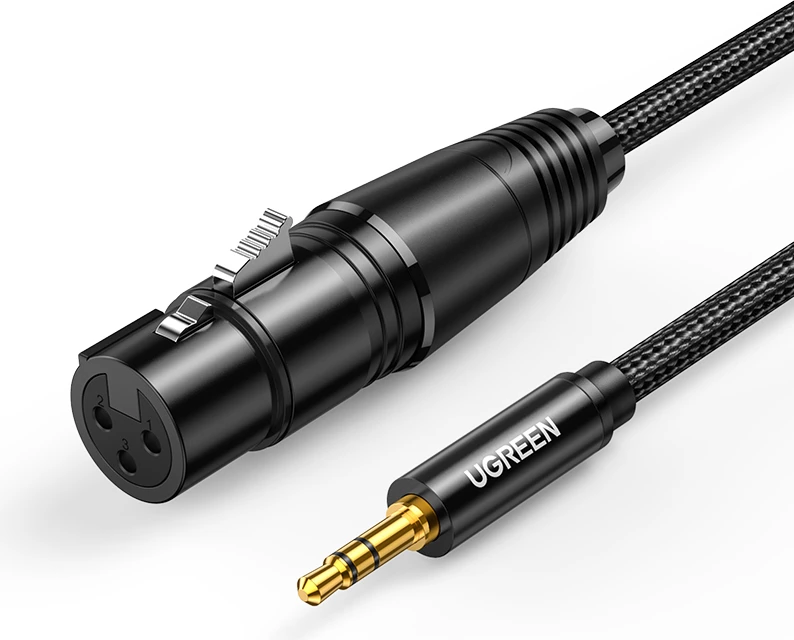 Kabllo audio Ugreen AV182, mini jack 3.5mm (mashkull) në XLR (femër), 1m, e zezë