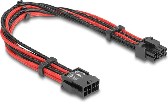 Kabllo zgjatëse PCIe DeLOCK 80975, 8-pin në PCI-E 6+2, 0.3 m, kuqe/zezë