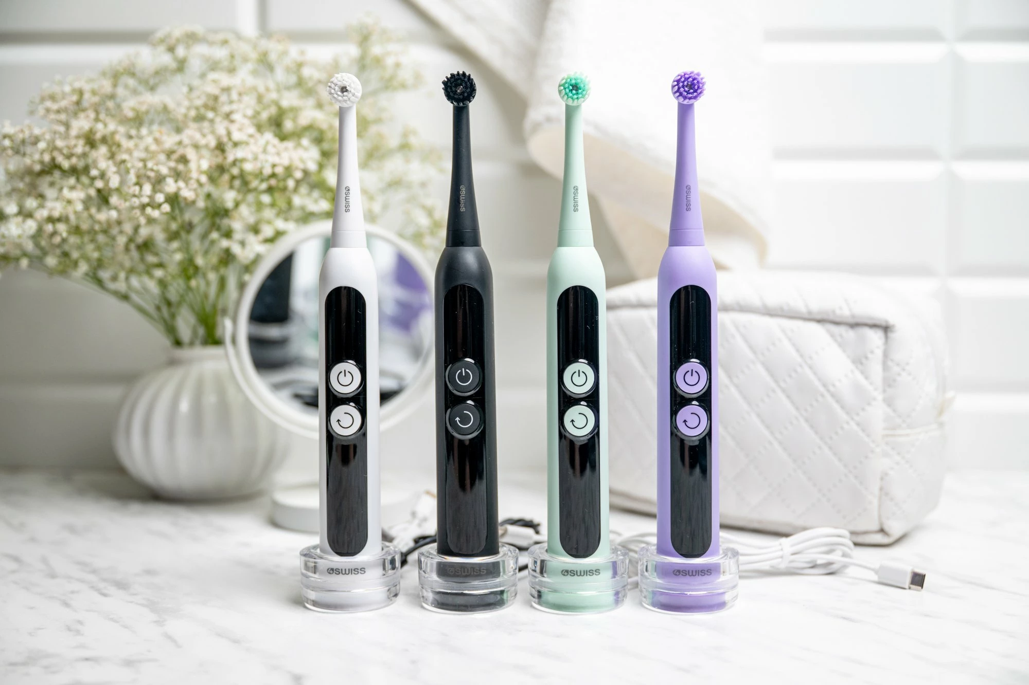 Furçë dhëmbësh elektrike 4Swiss ST216 Electrosonic Care+, 6 mënyra, 2 koka, bateri 2000 mAh, LCD, IPX7, mint, set 2 copë