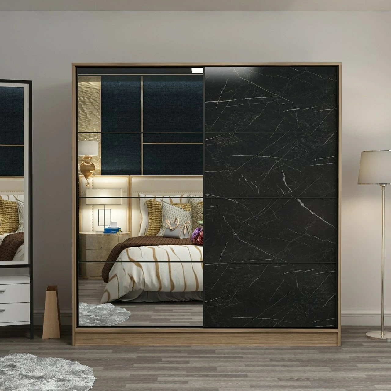 Dollap Skye Decor, ngjyrë dore dhe e zezë, 180x190x52cm
