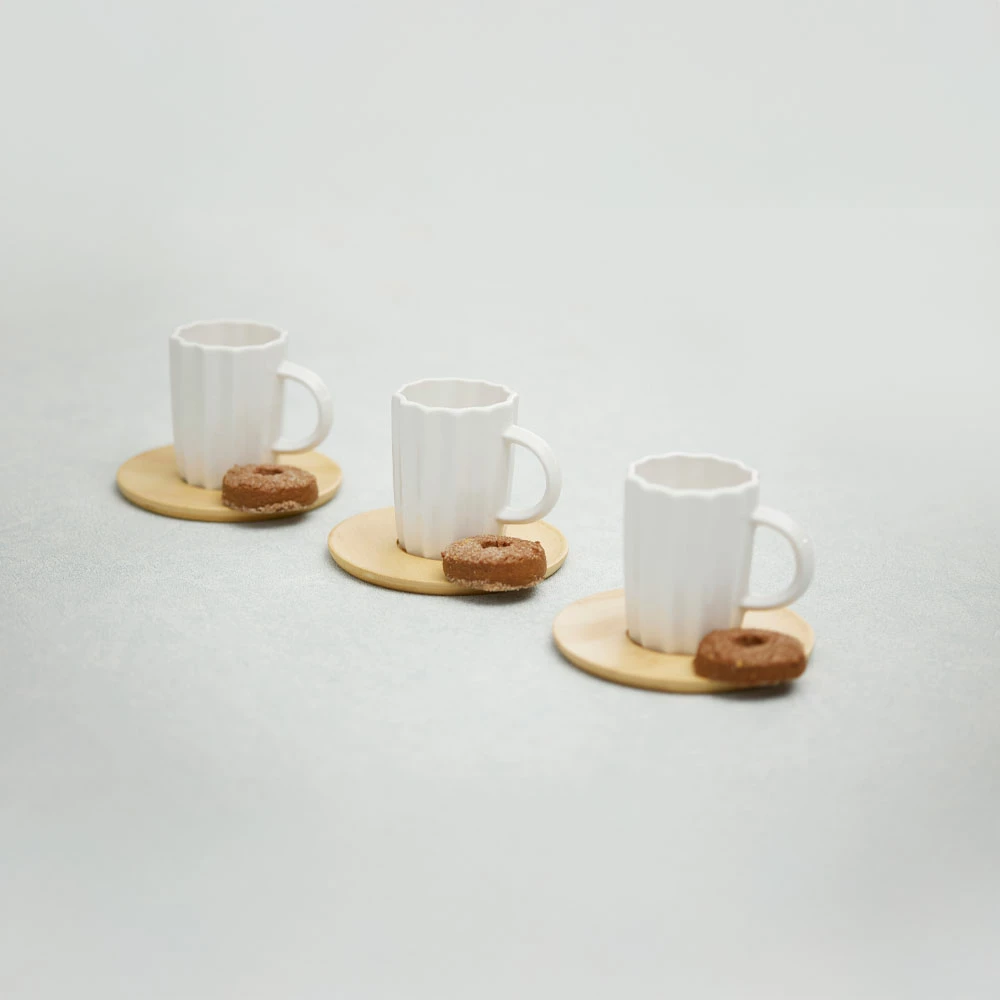 Set filxhanësh espresso Cactus, porcelan i bardhë, bambu natyrale, 6 copë, 32x28x7cm