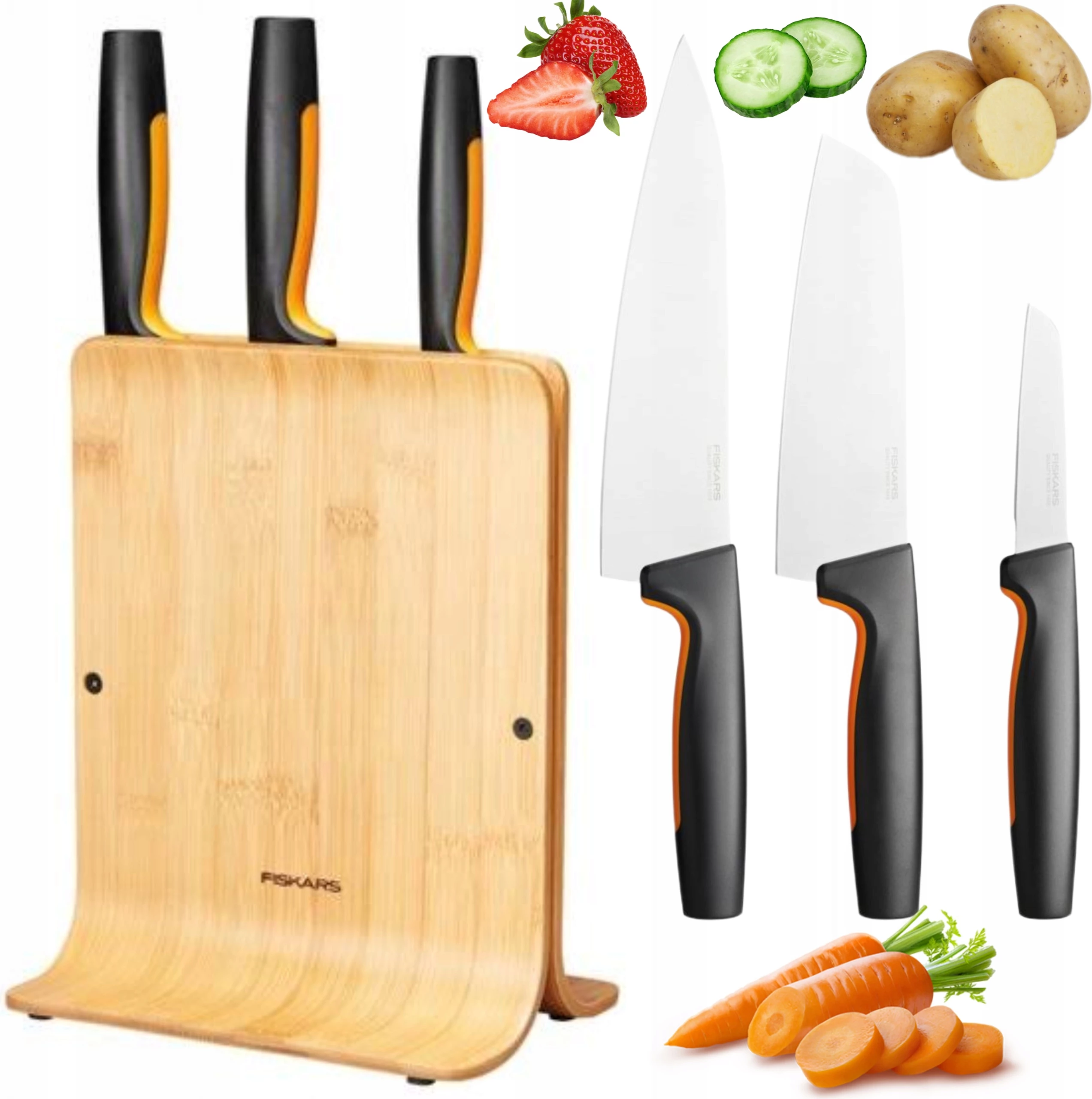 Set thika Fiskars Bamboo, 3 copë, zezë/portokalli