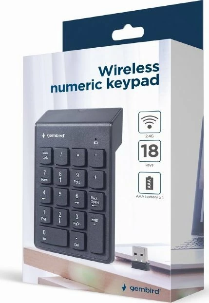 Tastierë numerike wireless Gembird KPD-W-02, Bluetooth, 18 taste, layout US, e zezë