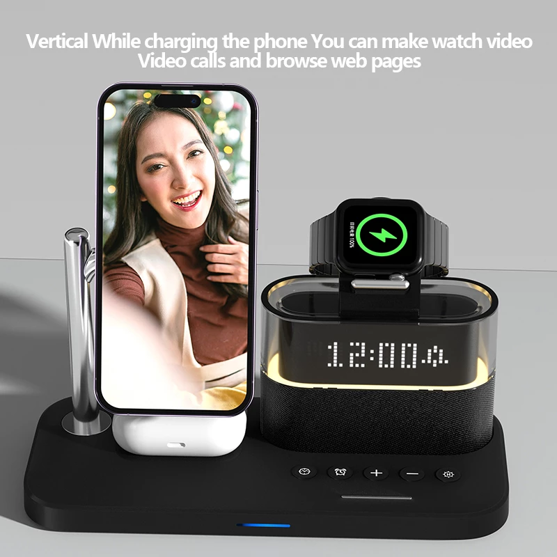 Stacion Karikimi Wireless Magnetik 5-në-1 me Orë dhe Multi-Device Charging