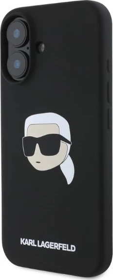 Mbështjellës Karl Lagerfeld Silicone Karl Head Print MagSafe për iPhone 16, i zi