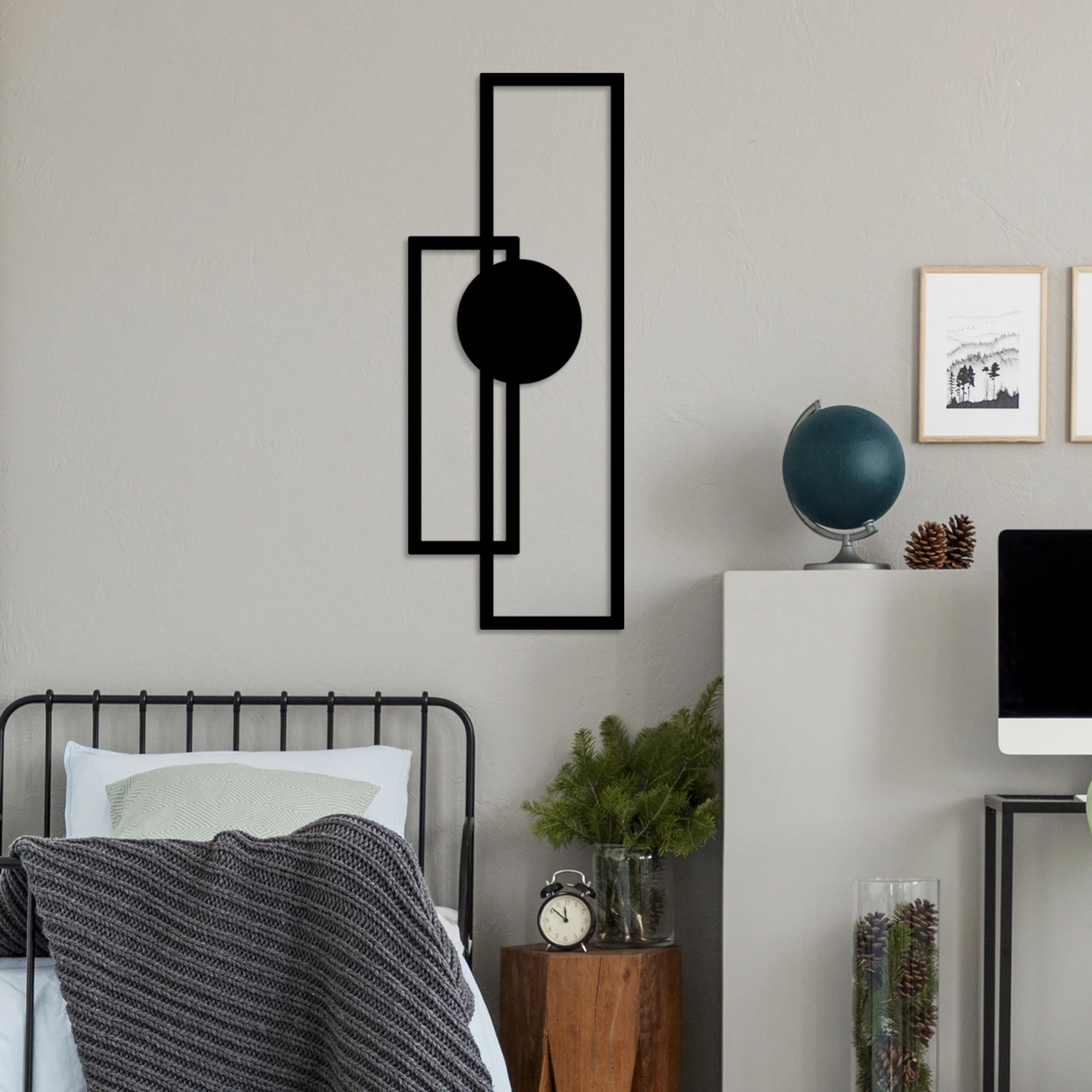 Aksesor dekorativ metalik për mur, Wallity Astratto-1, ngjyrë e zezë, 32x85cm