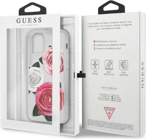 Mbështjellës Guess GUHCN58ROSTRT për iPhone 11 Pro, hardcase, Flower Desire Pink & White Rose, Transparent