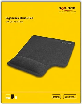 Mauspad DeLOCK ergonomik me xhel për të majtë, 220×170 mm, i zi