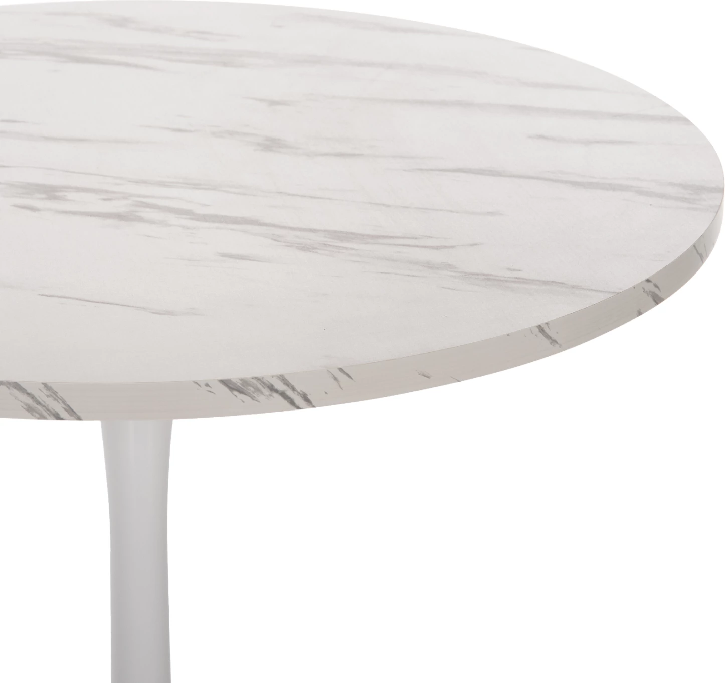 Tavolinë e rrumbullakët për ngrënie, ROLLO FH9421.01, melaminë, ngjyrë mermeri të bardhë, këmbë metalike, Φ90x74H cm