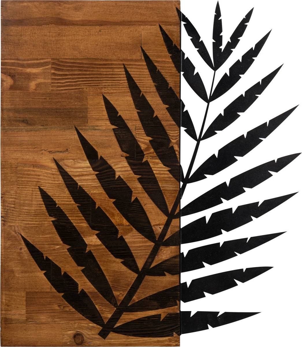 Aksesor dekorativ për mur, dru dhe metal, Wallity Leaf3, ngjyrë e zezë dhe arre, 50x58cm