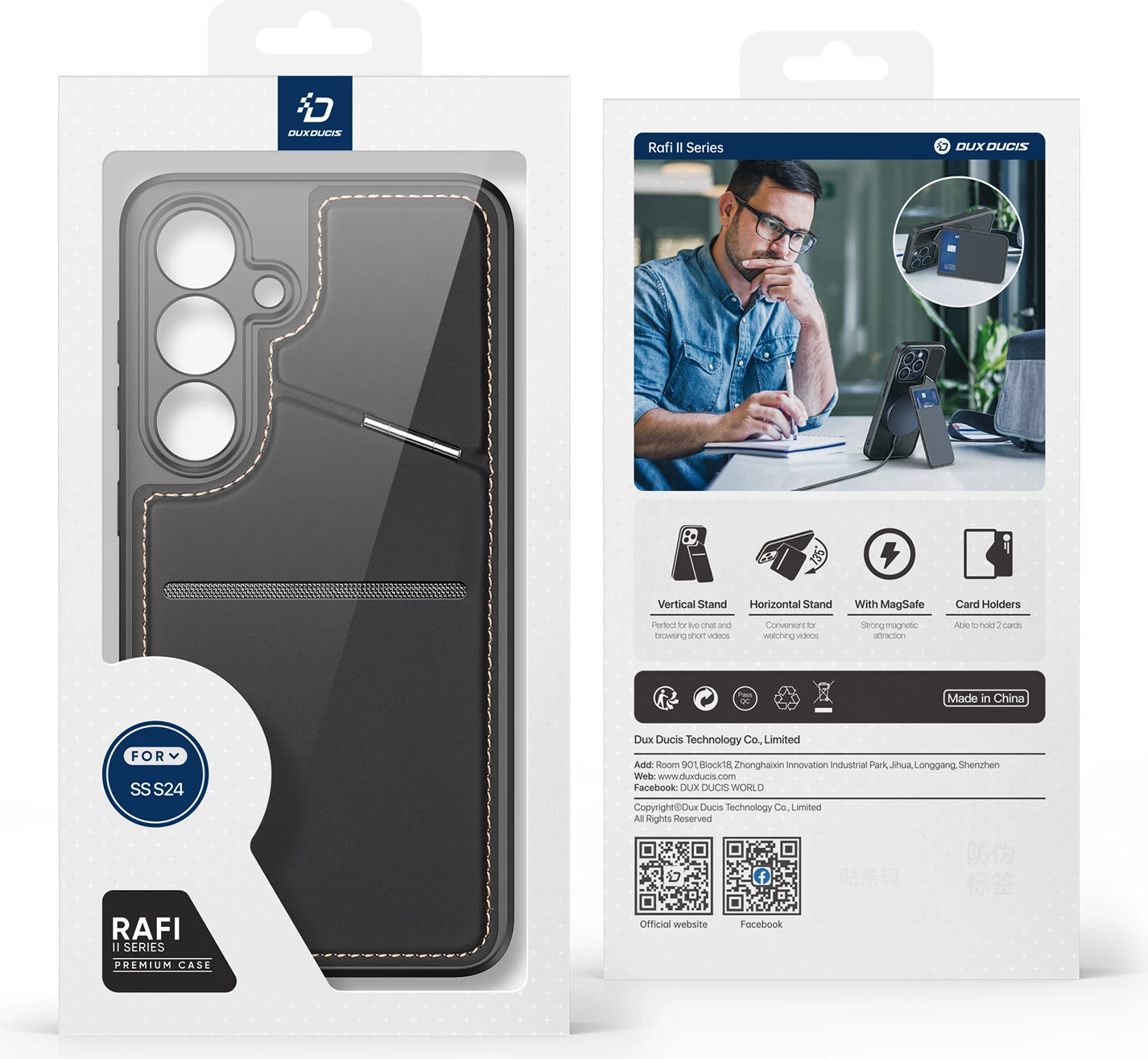 Mbështjellës Dux Ducis Rafi II Mag për Samsung Galaxy S24, me portofol dhe qëndrim, i zi