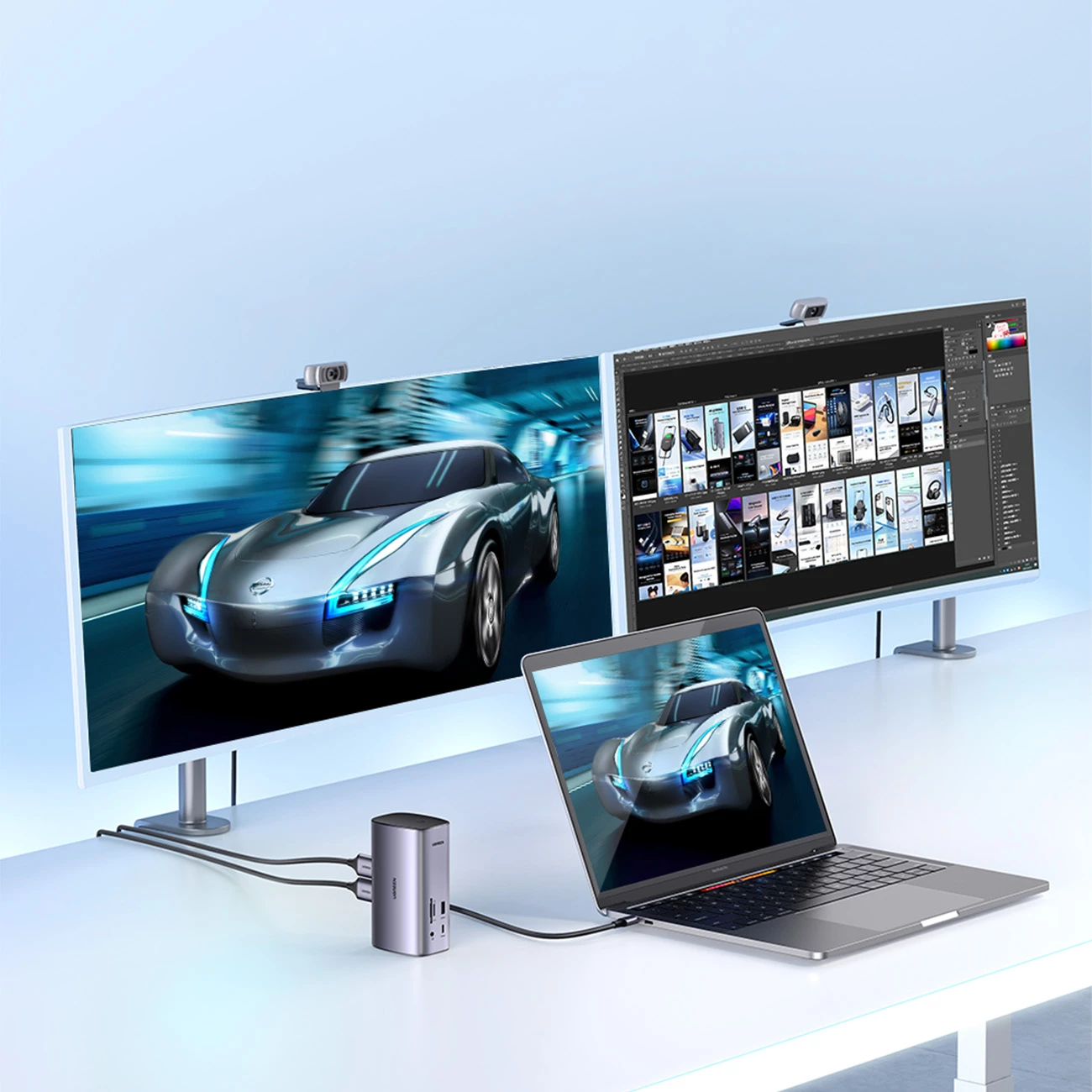 HUB multifunksional Ugreen CM555 12-në-1, USB-C, HDMI, DP, RJ45, SD/TF, Gri