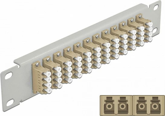 Panel patch fiber optik DeLOCK 10", 12x LC Quad, 1U, rack, beige/gri