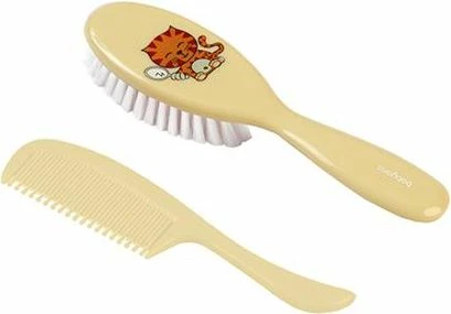 Set furçë dhe krehër BabyOno 569, super soft 0.1 mm, 2 copë, e verdhë e çelët