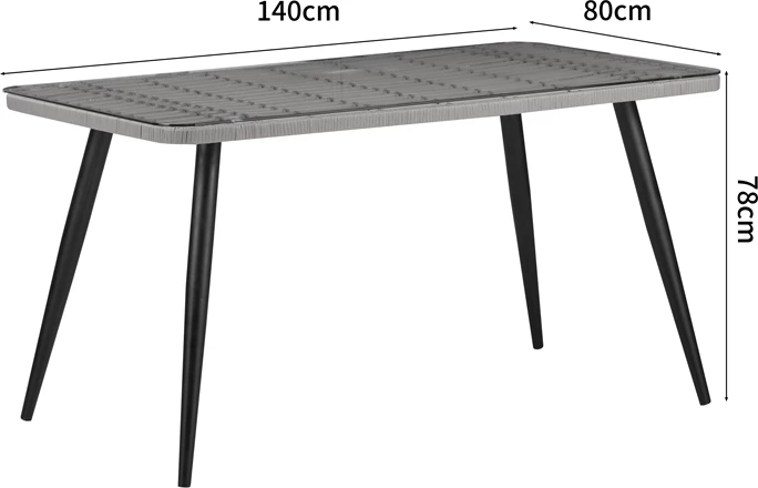 Set tavoline me karrige Naoki, 5 pjesë, xham-pe rattan, ngjyrë natyrale, këmbë të zeza, 140x80x78cm