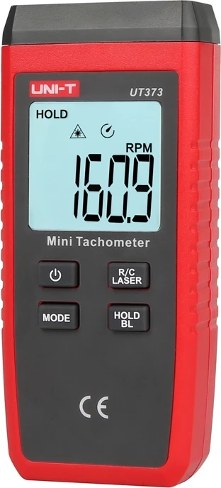 Tahometër pa kontakt, UNI-T UT373, matje 10–99999 RPM, lazer dhe ekran me ndriçim, 3x1.5V R03, i kuq/gri