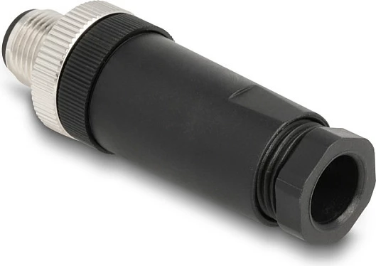 Konektor DeLOCK M12 A-coded 3-pin mashkull, me lidhje me vida, i zi