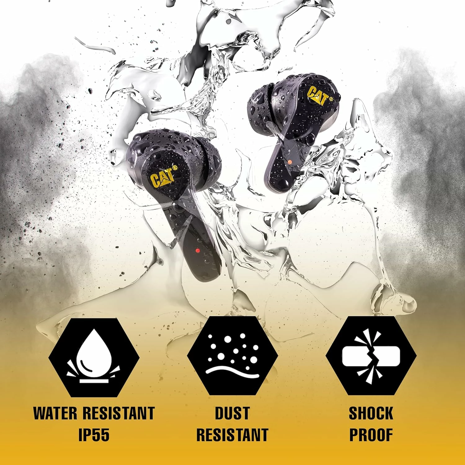 Kufje pa tela CAT CAT-BT-EARBUD, Bluetooth 5.0, IP55, 4-5 orë playback, touch control, me kuti karikimi, e zezë, set me kabllo USB-C dhe karabinier