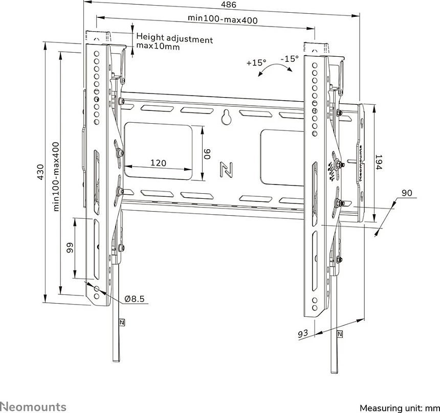 Mbajtëse muri për TV Neomounts LEVEL-750, 43-75", VESA 400x400, 100 kg, e kyçshme, e zezë