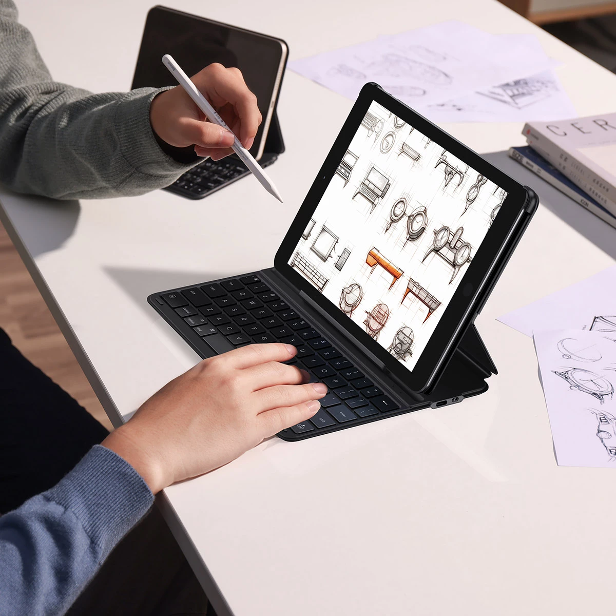 Mbështjellës me tastierë Baseus Brilliance Series për iPad 10.2'' (2019/2020/2021), me USB-C kabllo, e zezë