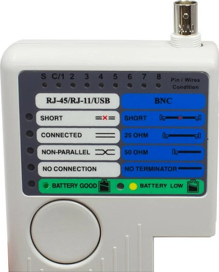 Tester kabllosh GoodConnections Alcasa GC-N0097, UTP/STP, RJ-45/RJ-11/BNC/USB, 9 V, gri