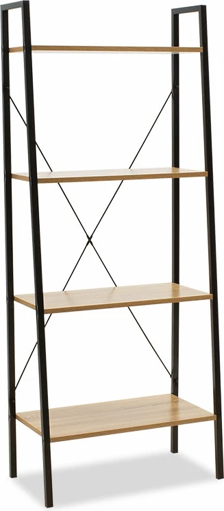 Raft librash Ramon, ngjyrë lisi modern, kornizë metalike e zezë, 60x23x145.5cm