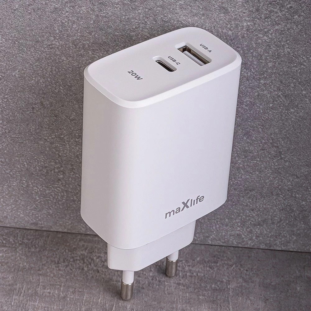Adapter karikimi Maxlife MXTC-10-20AC 20W PD QC, 1x USB-C + 1x USB, i bardhë