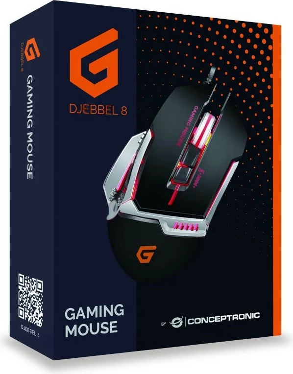 Maus gaming Conceptronic DJEBBEL02B, 4000 DPI, 8 butona, i zi/argjendtë