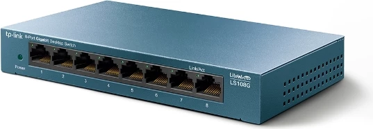 Switch TP-LINK LS108G, 8-port Gigabit 10/100/1000 Mbps, fanless, kornizë metalike, blu