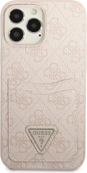 Mbështjellës Guess 4G Triangle Logo Cardslot për iPhone 13 Pro Max, rozë