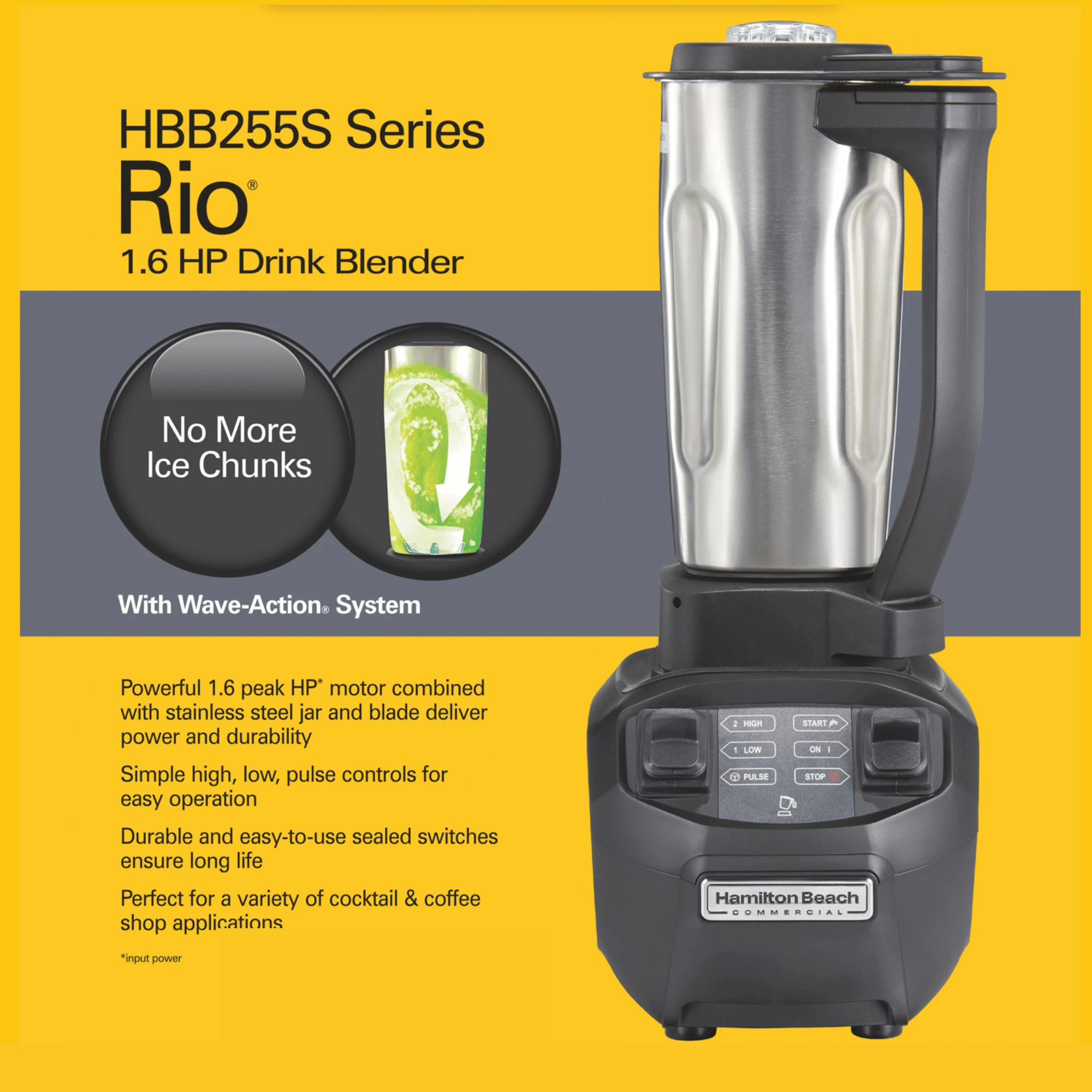 Blender bar, Hamilton Beach Commercial, HBB255S-CE, 0.95 L, 1.6 HP, inox
