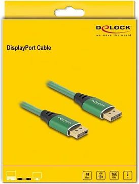 Kabllo DisplayPort DeLOCK 2m, DP 2.1, 16K 60Hz, 40Gbps, e gjelbër