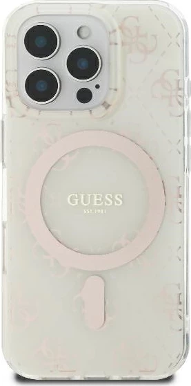 Mbështjellës Guess IML 4G Background MagSafe për iPhone 16 Pro, Bardhë