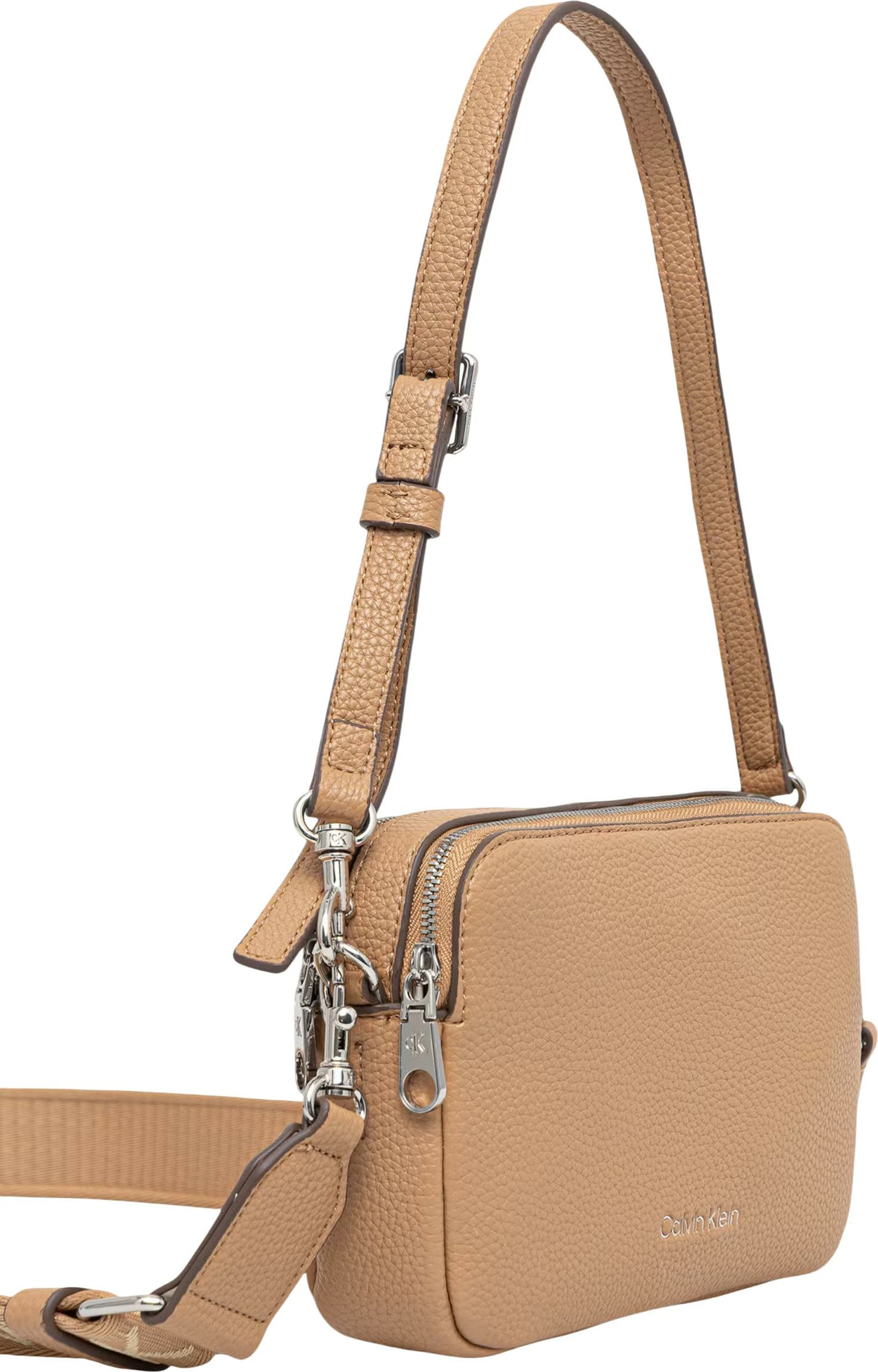 Çantë crossbody për femra Calvin Klein WEBBING 2X STRAP CAMERA BAG LV04F3656G, bezhë e çelët