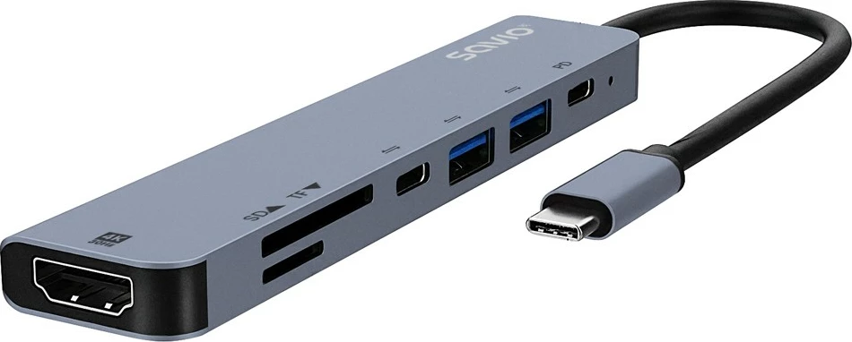 HUB USB-C 7-në-1 Savio AK-82, argjendtë
