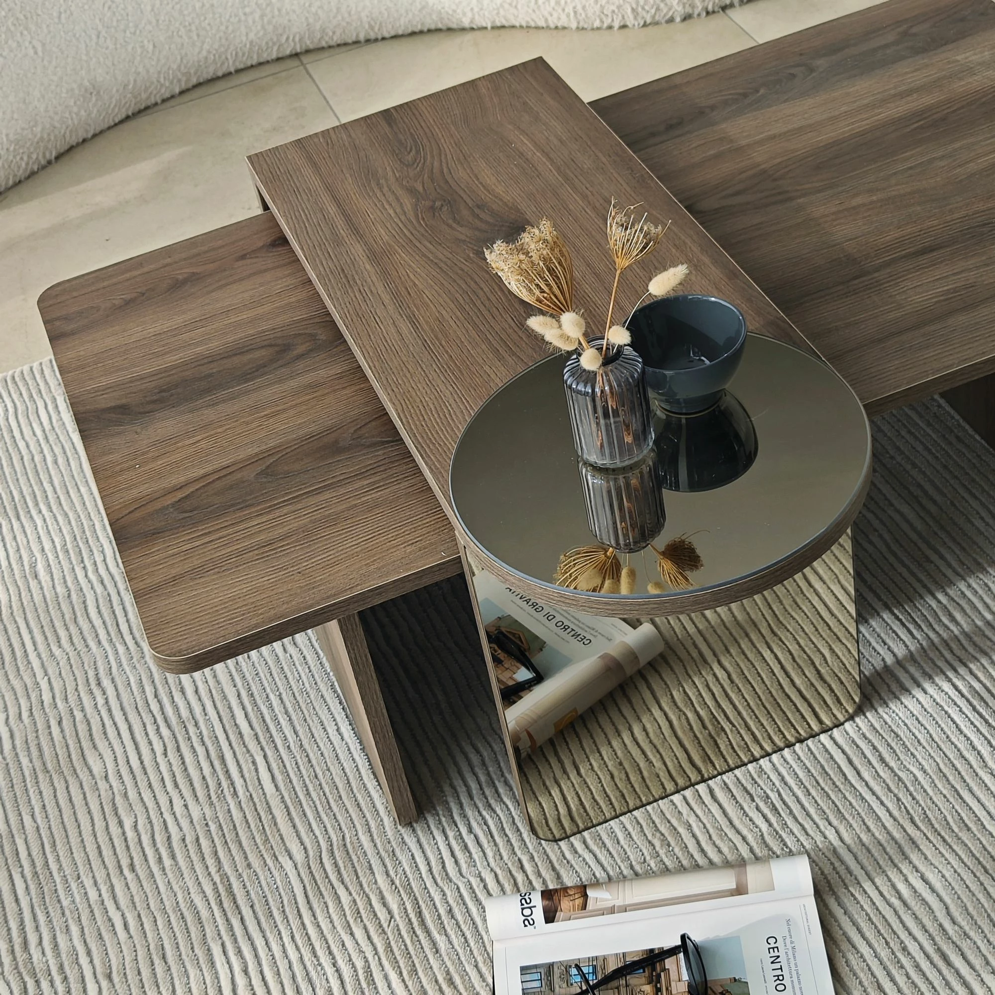 Set tavolinash kafeje Skye Decor, Luna 4, bronzie, walnut