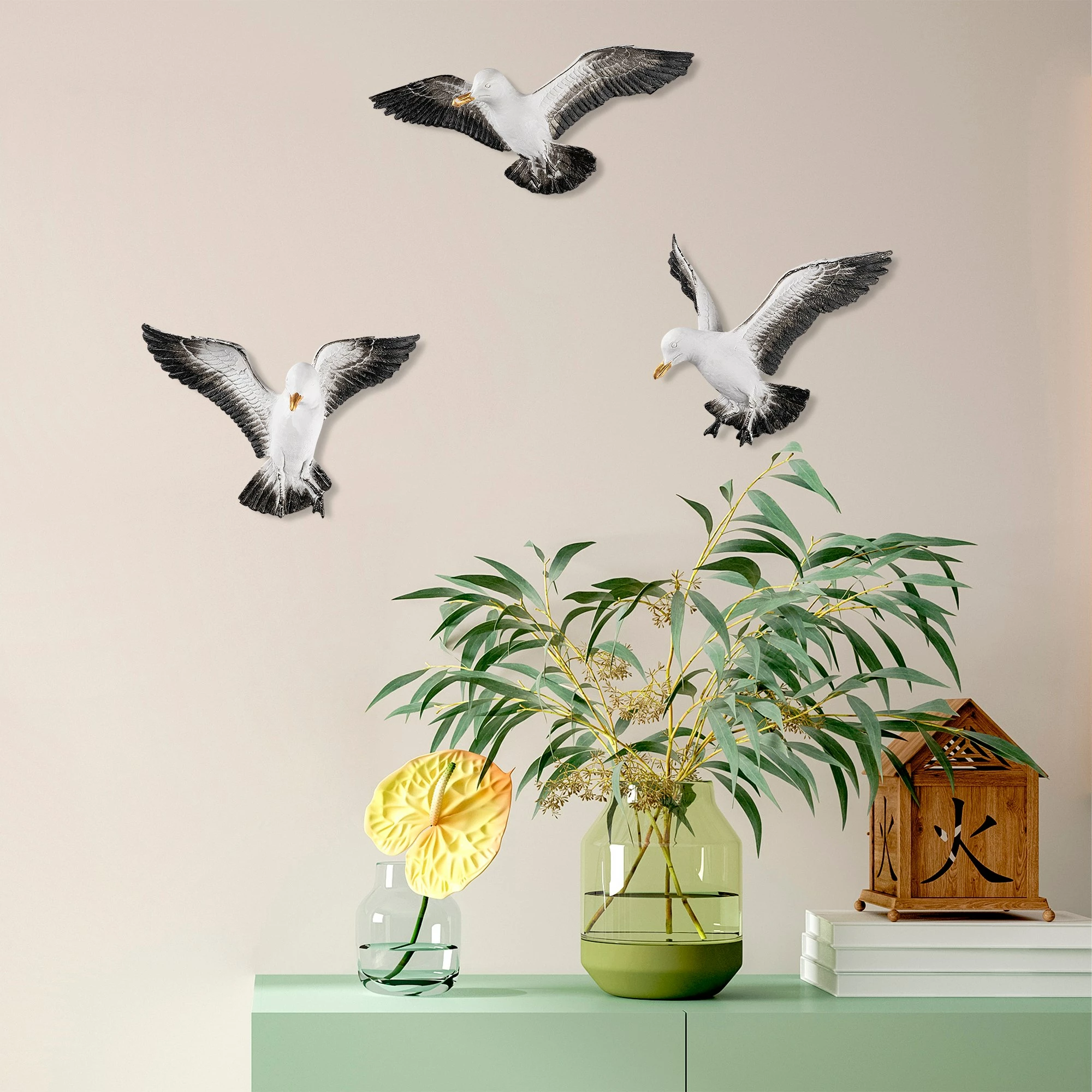 Objekt dekorativ Aberto Design, BIRDS 2, shumëngjyrësh, set 3 copë