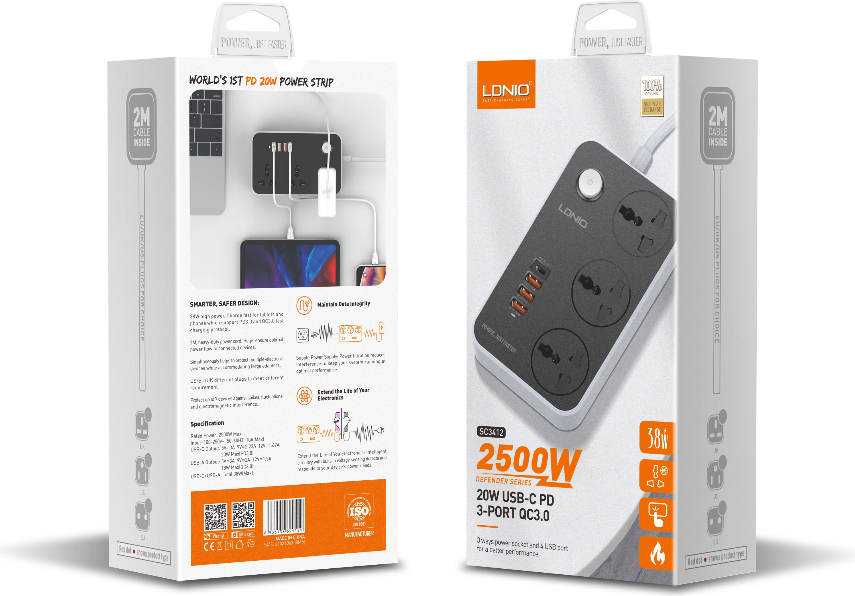 Prizë E Rrymës Me Kabëll 2 Metra LDNIO SC3412