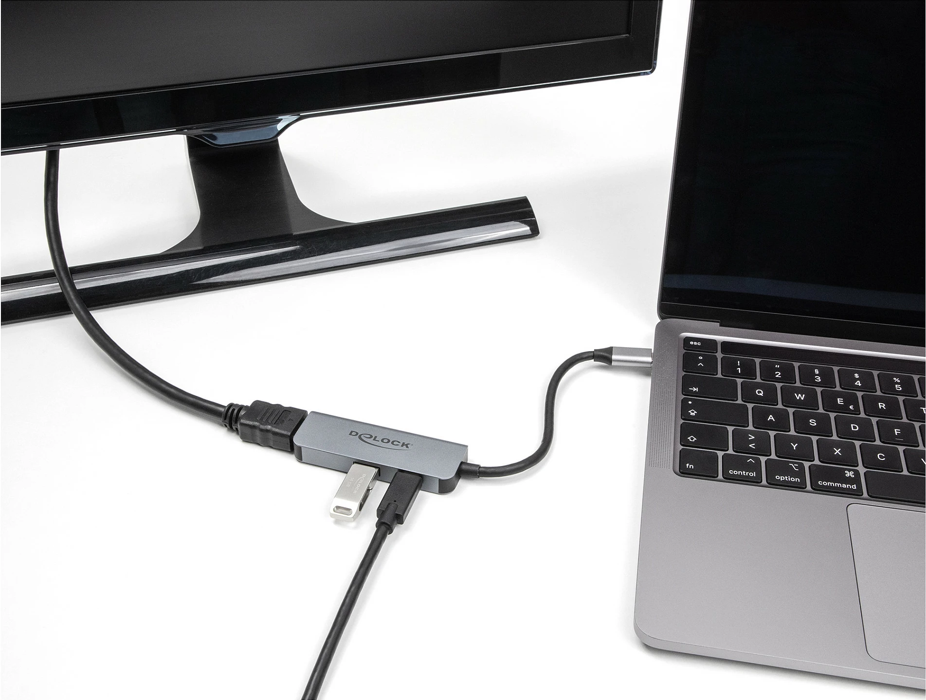 Adapter USB-C DeLOCK 61063, HDMI 4K 60Hz, USB-A 10Gbps, USB-C PD 95W, gri