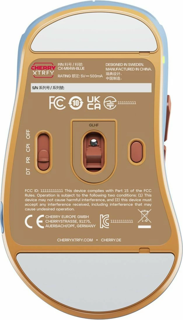 Maus CHERRY XTRFY M64 Wireless, 26000 DPI, Blu, Kafe, Turquoise