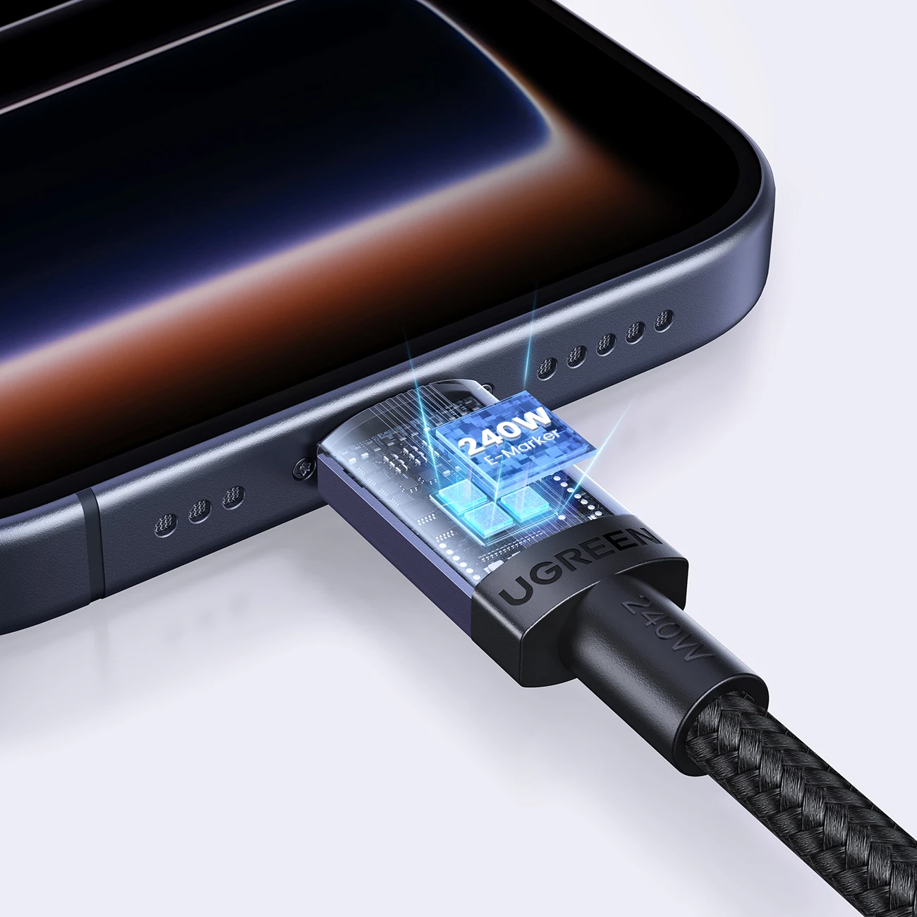 Kabllo USB-C në USB-C Ugreen PD 240W 2m (Thunderbolt 4), e zezë, në kuti