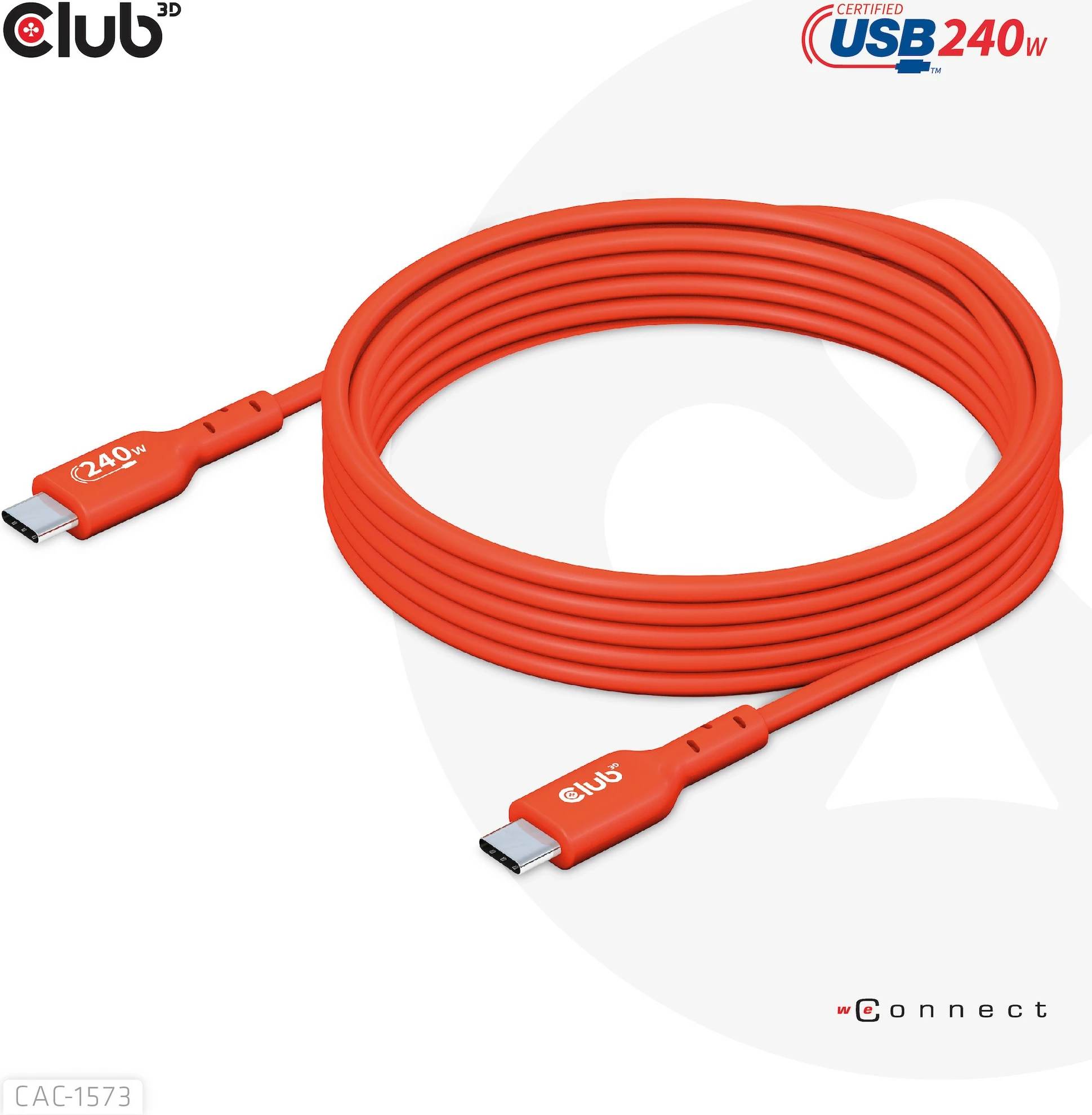 Kabllo USB C Club3D 2m, 240W, USB4 Gen 2x2, e kuqe